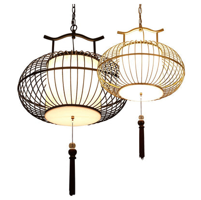 Traditional Chinese Globe Iron Fabric 2-Light Pendant Light For Living Room