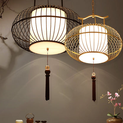Traditional Chinese Globe Iron Fabric 2-Light Pendant Light For Living Room