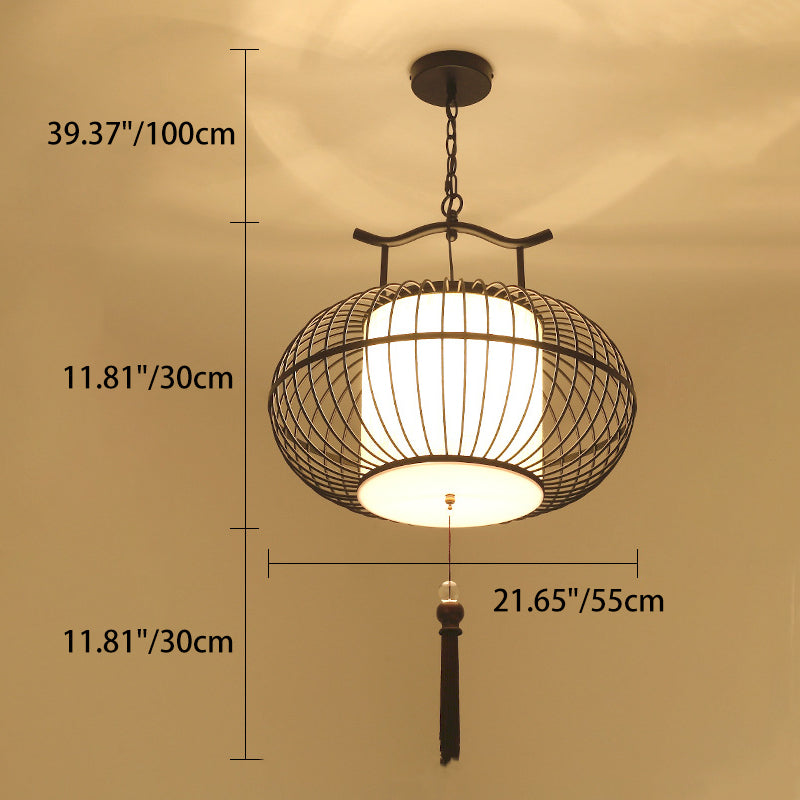 Traditional Chinese Globe Iron Fabric 2-Light Pendant Light For Living Room