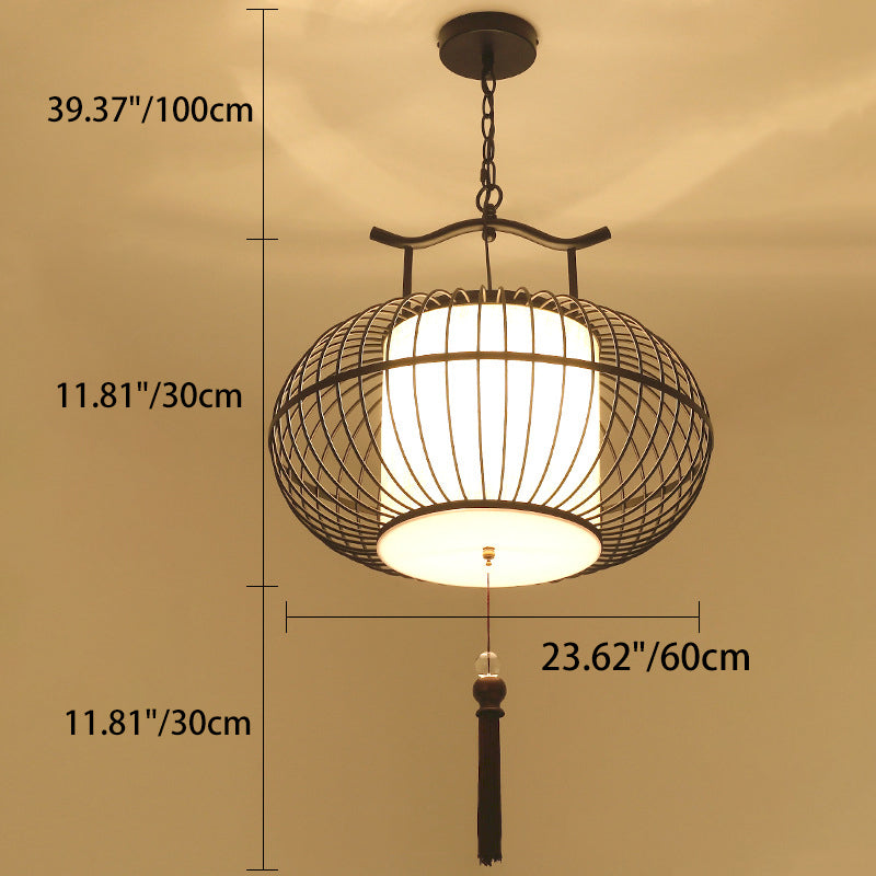 Traditional Chinese Globe Iron Fabric 2-Light Pendant Light For Living Room