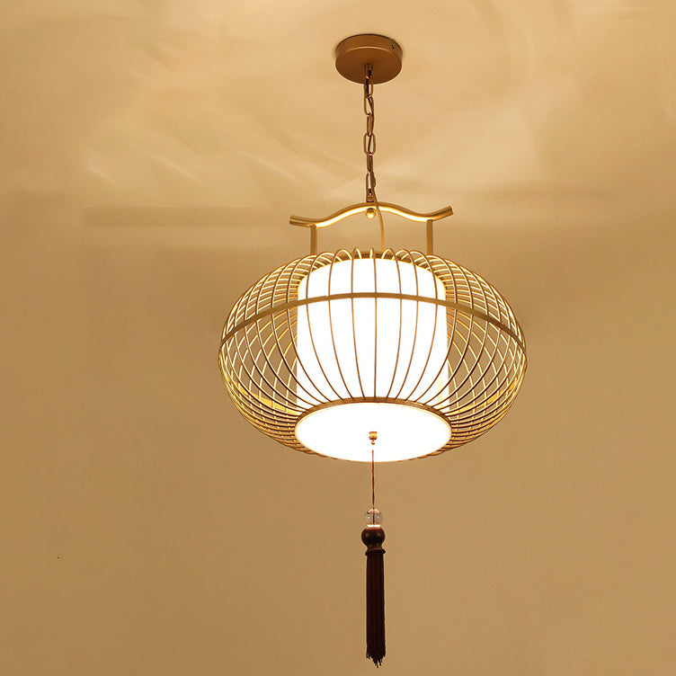 Traditional Chinese Globe Iron Fabric 2-Light Pendant Light For Living Room