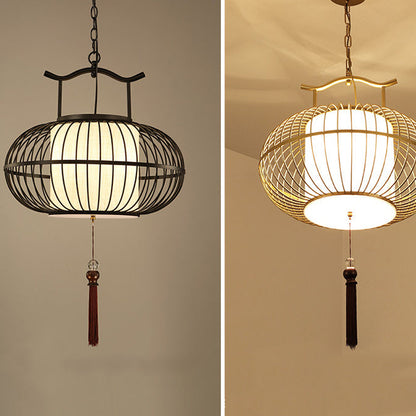 Traditional Chinese Globe Iron Fabric 2-Light Pendant Light For Living Room