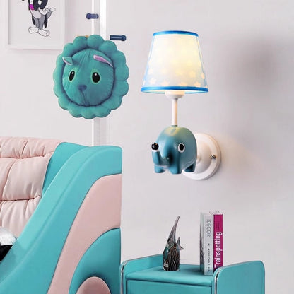 Contemporary Creative Kids Cartoon Frustum Cone Iron Resin Fabric 1-Light Wall Sconce Lamp For Bedroom