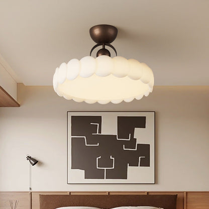 Traditional French Round Iron PE LED Semi-Flush Mount Ceiling Light For Bedroom