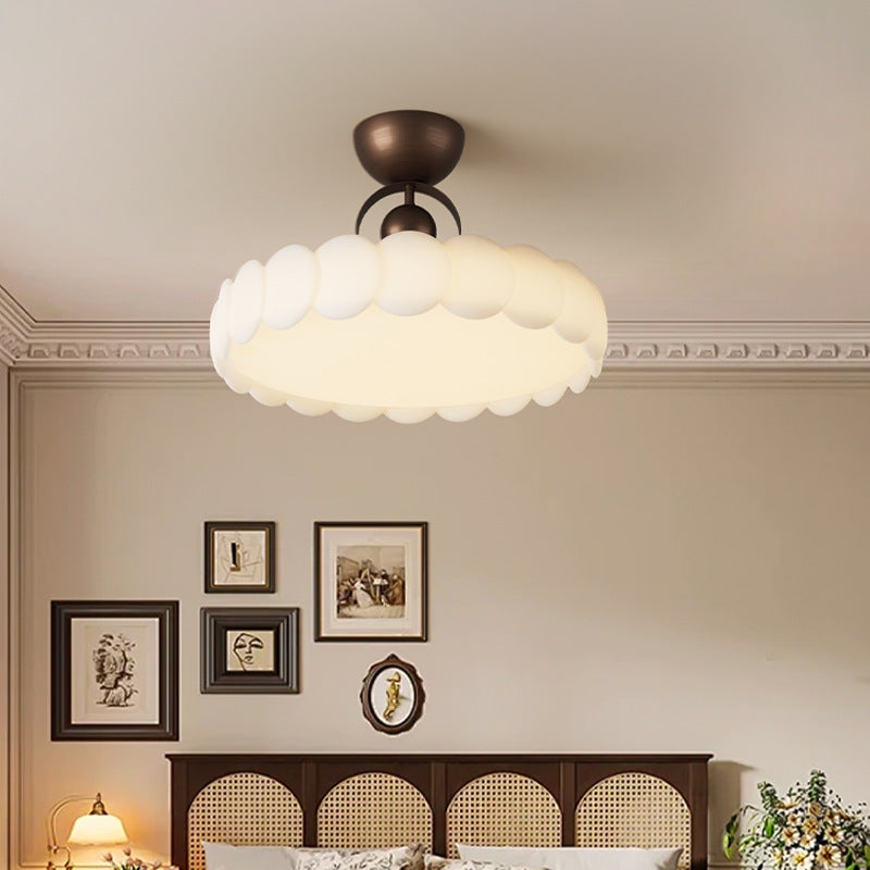 Traditional French Round Iron PE LED Semi-Flush Mount Ceiling Light For Bedroom
