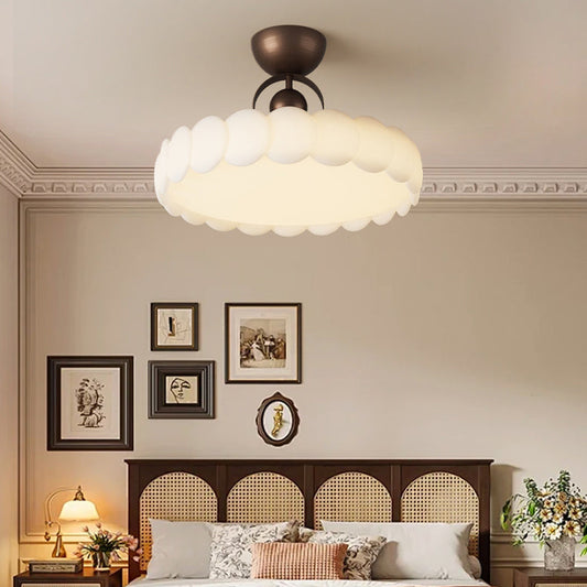 Traditional French Round Iron PE LED Semi-Flush Mount Ceiling Light For Bedroom