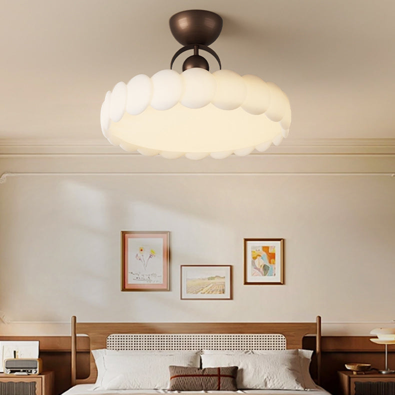 Traditional French Round Iron PE LED Semi-Flush Mount Ceiling Light For Bedroom