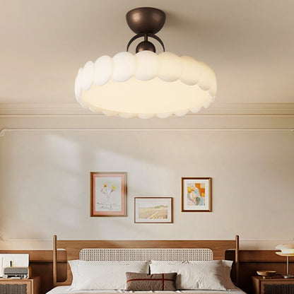 Traditional French Round Iron PE LED Semi-Flush Mount Ceiling Light For Bedroom