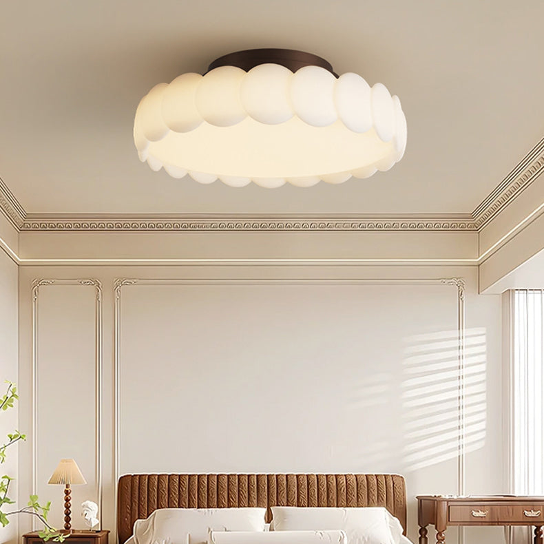 Traditional French Round Iron PE LED Semi-Flush Mount Ceiling Light For Bedroom