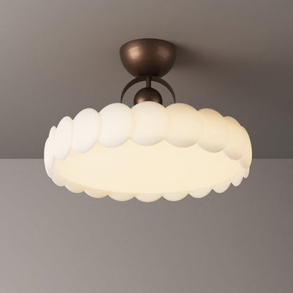 Traditional French Round Iron PE LED Semi-Flush Mount Ceiling Light For Bedroom
