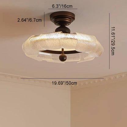 Traditional Vintage Round Iron Glass LED Semi-Flush Mount Ceiling Light For Bedroom