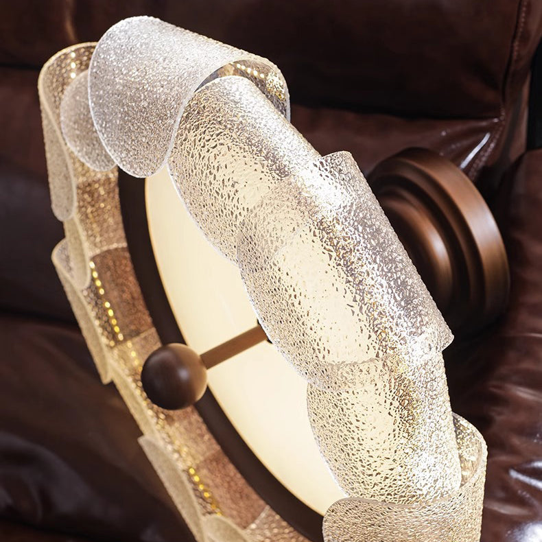 Traditional Vintage Round Iron Glass LED Semi-Flush Mount Ceiling Light For Bedroom