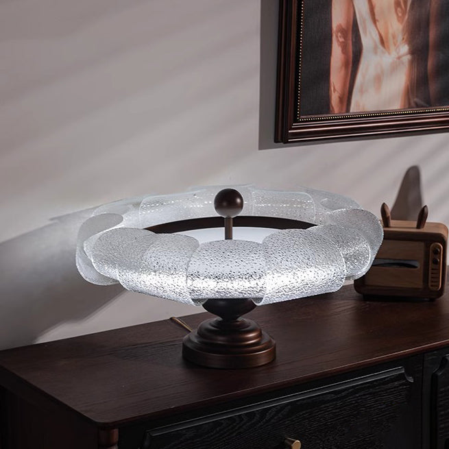 Traditional Vintage Round Iron Glass LED Semi-Flush Mount Ceiling Light For Bedroom