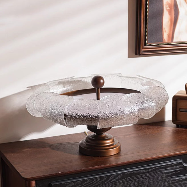 Traditional Vintage Round Iron Glass LED Semi-Flush Mount Ceiling Light For Bedroom