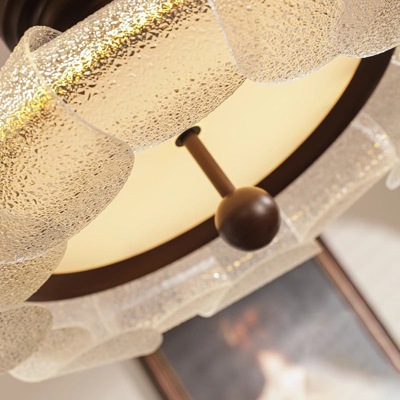 Traditional Vintage Round Iron Glass LED Semi-Flush Mount Ceiling Light For Bedroom