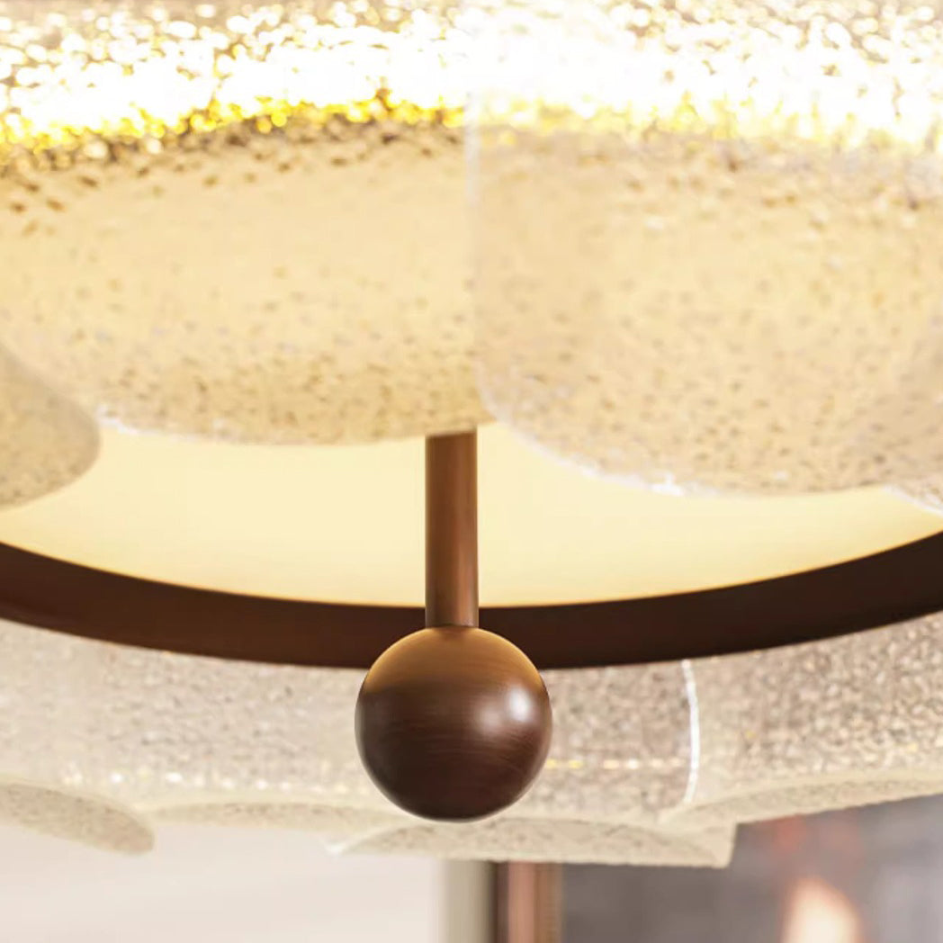 Traditional Vintage Round Iron Glass LED Semi-Flush Mount Ceiling Light For Bedroom