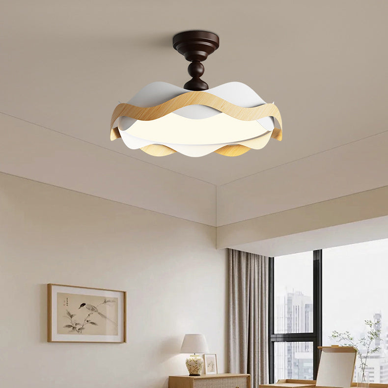 Traditional Vintage Round Iron Acrylic LED Semi-Flush Mount Ceiling Light For Bedroom
