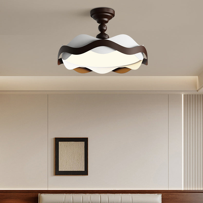 Traditional Vintage Round Iron Acrylic LED Semi-Flush Mount Ceiling Light For Bedroom