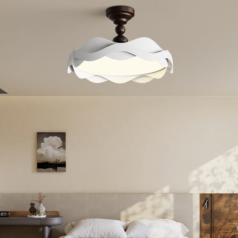 Traditional Vintage Round Iron Acrylic LED Semi-Flush Mount Ceiling Light For Bedroom
