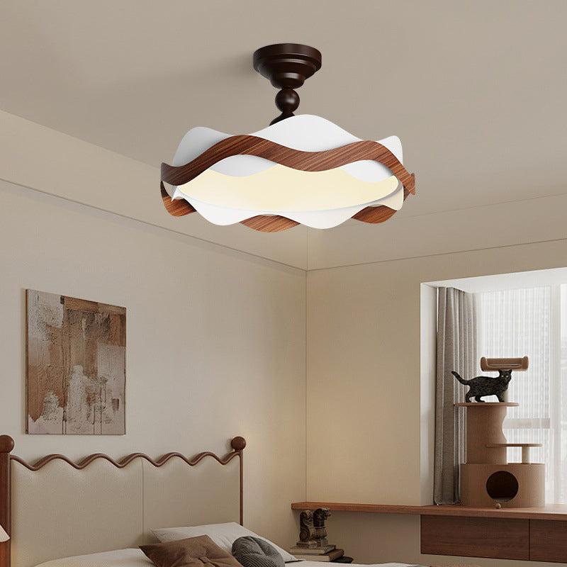 Traditional Vintage Round Iron Acrylic LED Semi-Flush Mount Ceiling Light For Bedroom