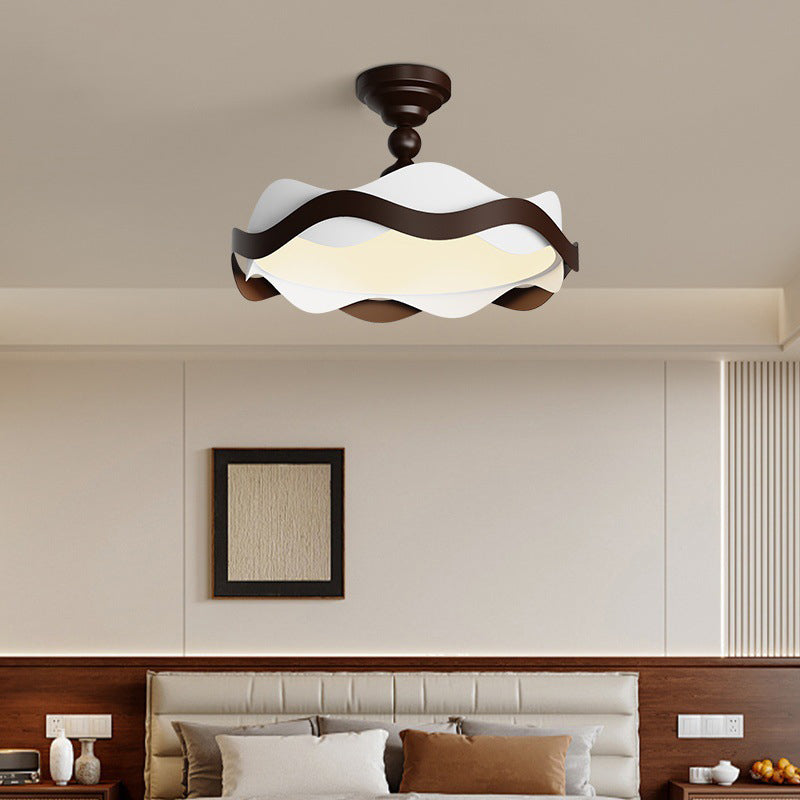 Traditional Vintage Round Iron Acrylic LED Semi-Flush Mount Ceiling Light For Bedroom