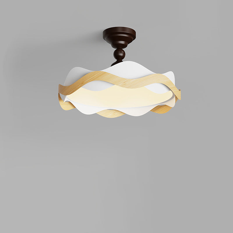 Traditional Vintage Round Iron Acrylic LED Semi-Flush Mount Ceiling Light For Bedroom