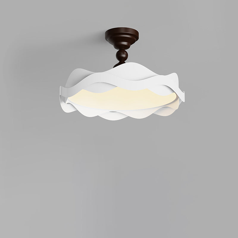 Traditional Vintage Round Iron Acrylic LED Semi-Flush Mount Ceiling Light For Bedroom
