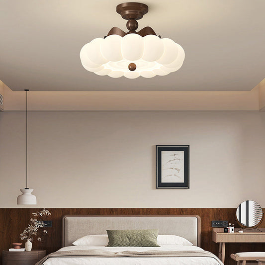 Contemporary Creative Crown Round Iron PE LED Semi-Flush Mount Ceiling Light For Bedroom