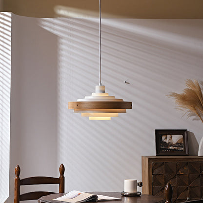 Traditional French Circle Iron Wood 1-Light Pendant Light For Living Room