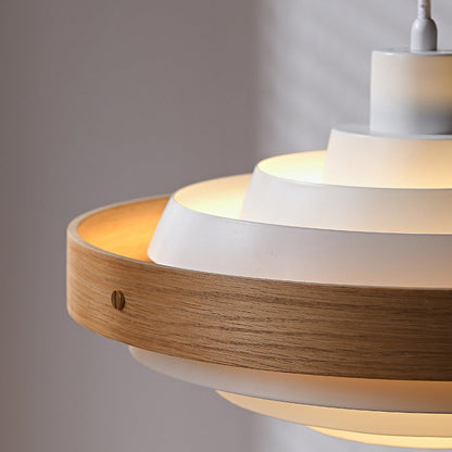 Traditional French Circle Iron Wood 1-Light Pendant Light For Living Room