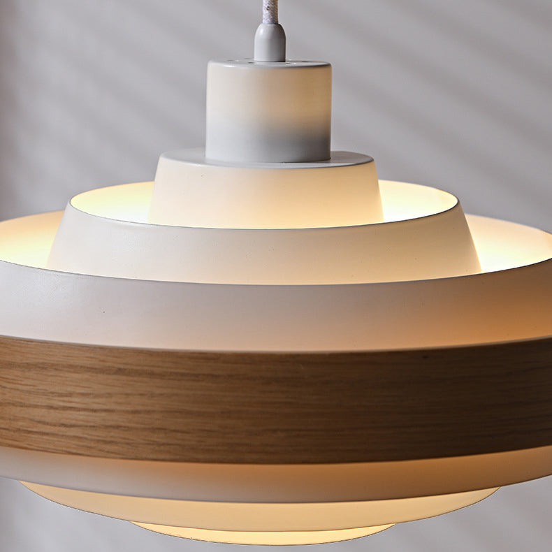 Traditional French Circle Iron Wood 1-Light Pendant Light For Living Room