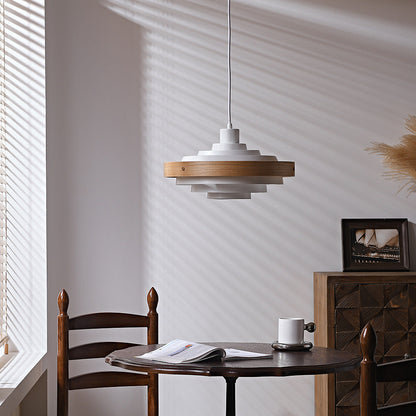 Traditional French Circle Iron Wood 1-Light Pendant Light For Living Room