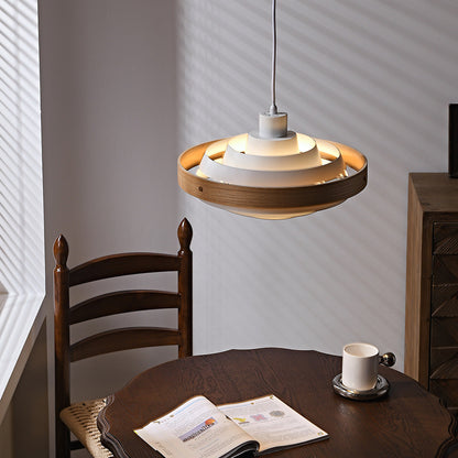 Traditional French Circle Iron Wood 1-Light Pendant Light For Living Room