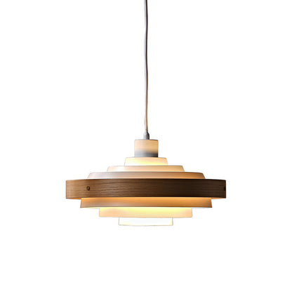 Traditional French Circle Iron Wood 1-Light Pendant Light For Living Room
