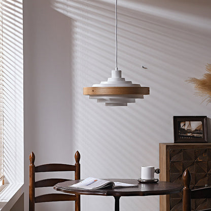Traditional French Circle Iron Wood 1-Light Pendant Light For Living Room