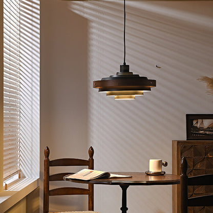 Traditional French Circle Iron Wood 1-Light Pendant Light For Living Room