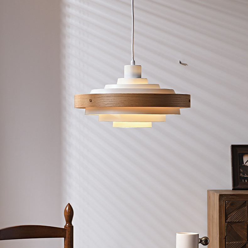 Traditional French Circle Iron Wood 1-Light Pendant Light For Living Room