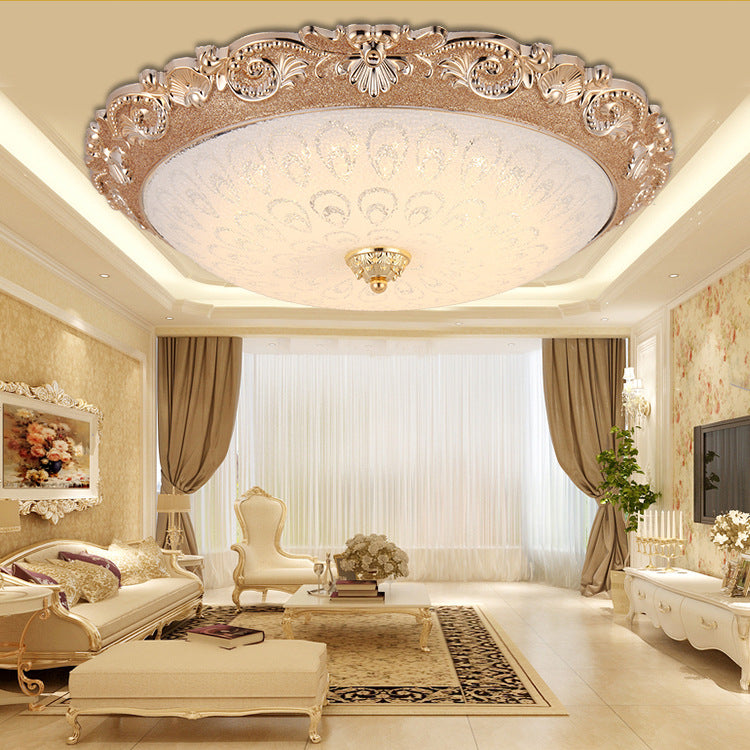 Traditional European Round ABS Glass LED Flush Mount Ceiling Light For Bedroom