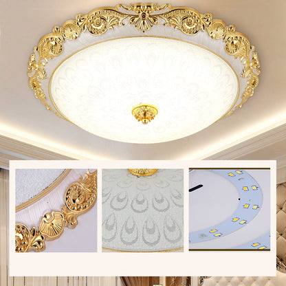Traditional European Round ABS Glass LED Flush Mount Ceiling Light For Bedroom