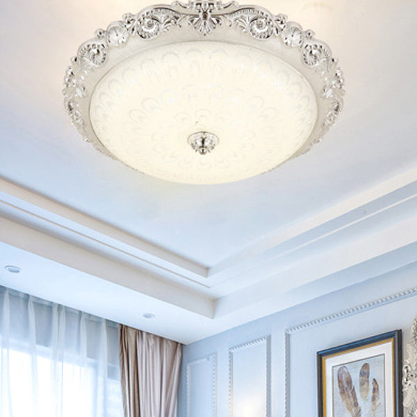 Traditional European Round ABS Glass LED Flush Mount Ceiling Light For Bedroom
