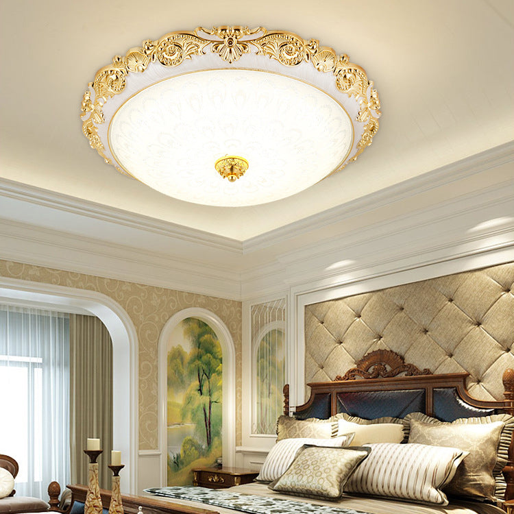 Traditional European Round ABS Glass LED Flush Mount Ceiling Light For Bedroom