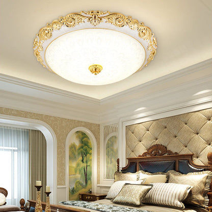 Traditional European Round ABS Glass LED Flush Mount Ceiling Light For Bedroom