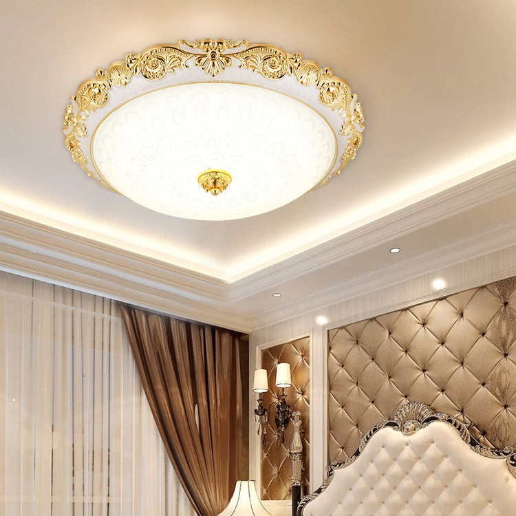 Traditional European Round ABS Glass LED Flush Mount Ceiling Light For Bedroom