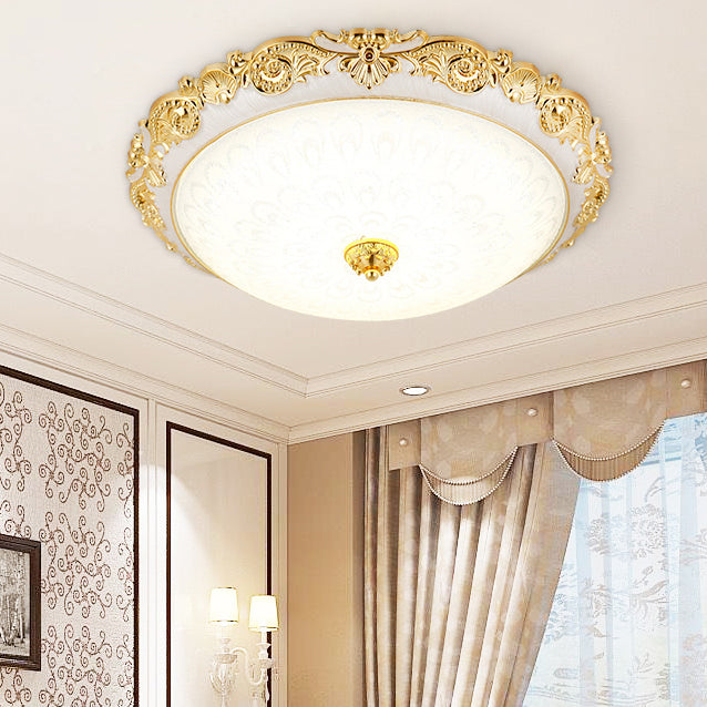 Traditional European Round ABS Glass LED Flush Mount Ceiling Light For Bedroom