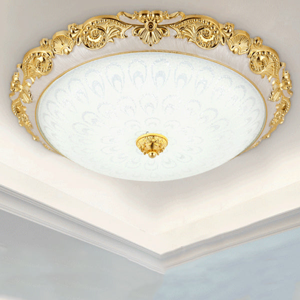 Traditional European Round ABS Glass LED Flush Mount Ceiling Light For Bedroom