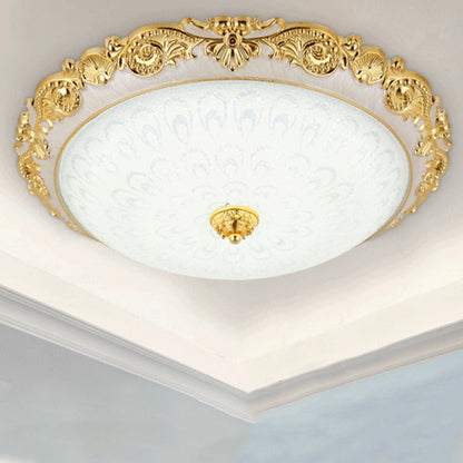 Traditional European Round ABS Glass LED Flush Mount Ceiling Light For Bedroom