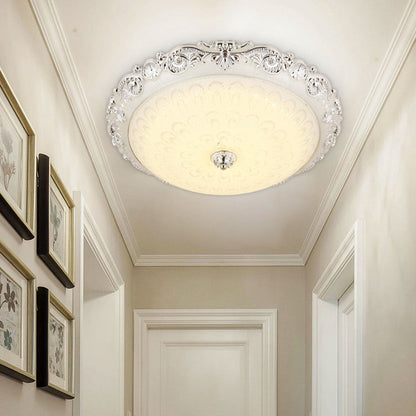 Traditional European Round ABS Glass LED Flush Mount Ceiling Light For Bedroom