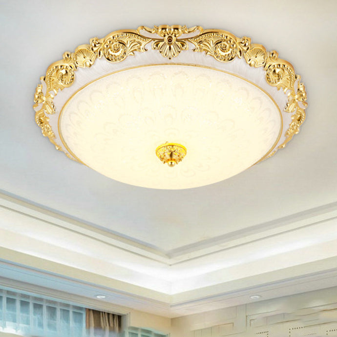 Traditional European Round ABS Glass LED Flush Mount Ceiling Light For Bedroom