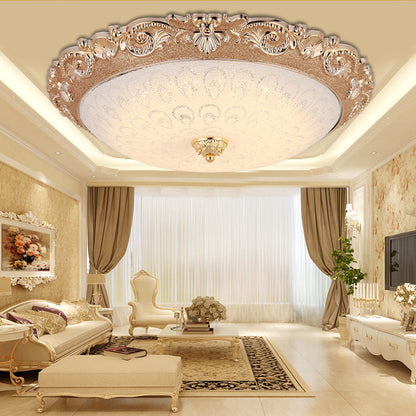 Traditional European Round ABS Glass LED Flush Mount Ceiling Light For Bedroom