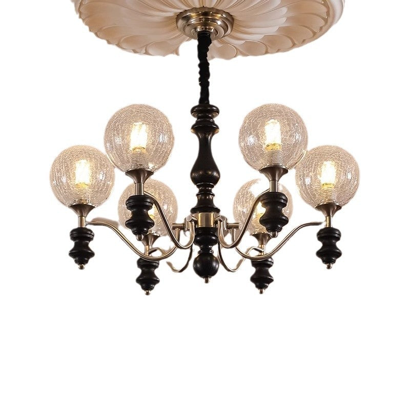 Traditional Vintage Sphere Iron Glass 6-Light Chandelier For Living Room